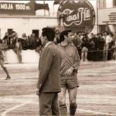 01-04-81 Quini i Helenio Herrera en l'escalfament del partit