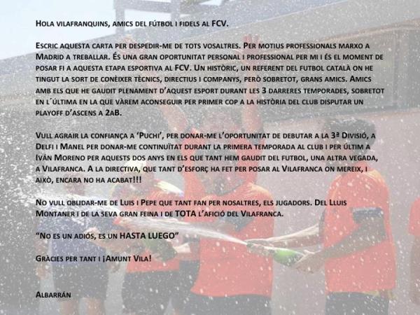 Carta de comiat del Marcos Albarran