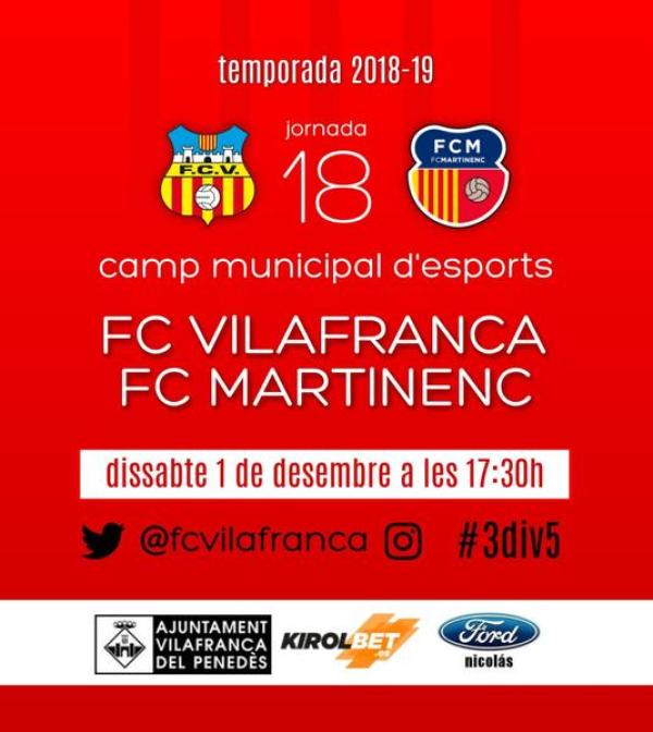 Dissabte al Municipal 17:30 Vilafranca FC - Martinenc FC. No us ho perdeu!!!